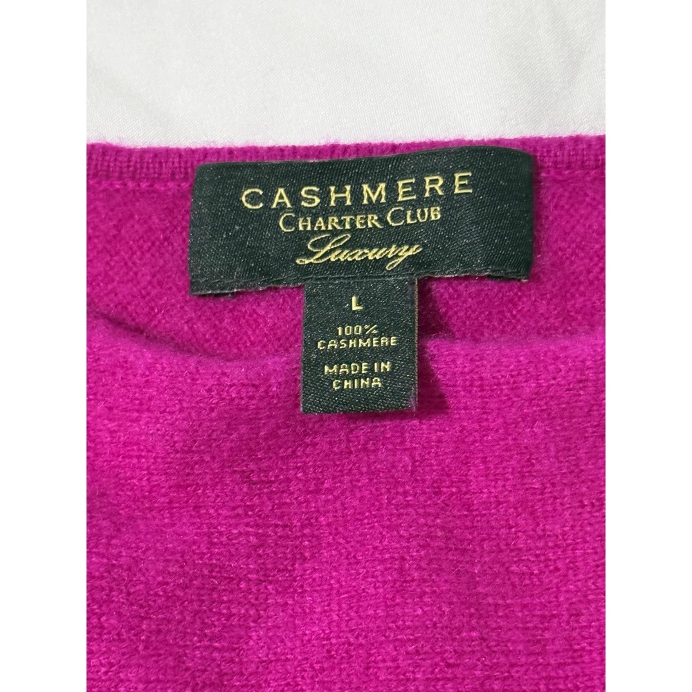 Charter Club 100% Cashmere Sweater L Magenta Purple Boat Neck High Low - Picture 3 of 8